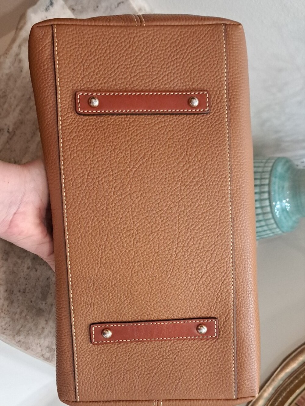 Dooney & Bourke Pebble Leather Tote in Cognac with Dark Brown Handles - Picture 7 of 11